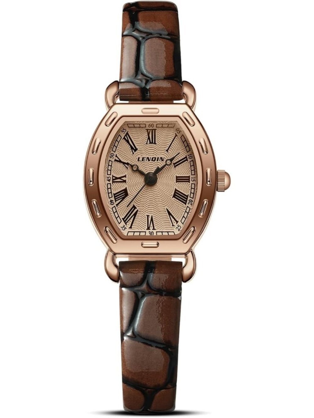 Ln Lenqin Womens Coffee Brown Analog Quartz Leather Strap Waterproof Wrist Watch